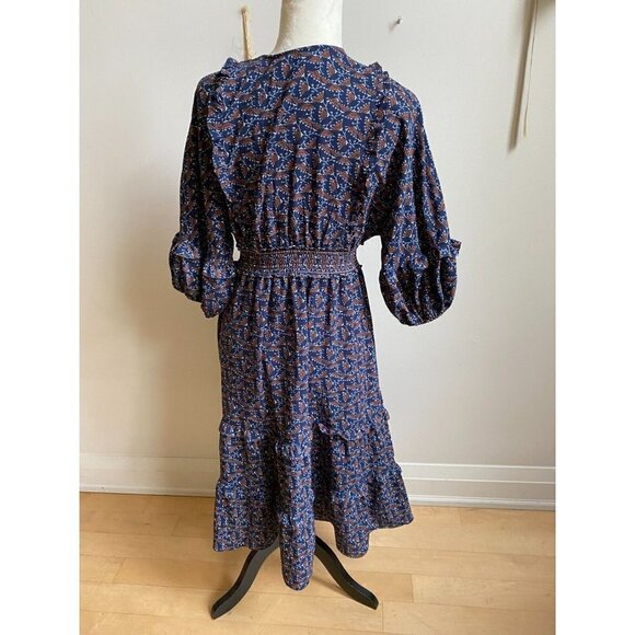 Max Studio BNWOT Women Blue floral tiered midi Dress sz Medium balloon sleeve - Picture 4 of 6